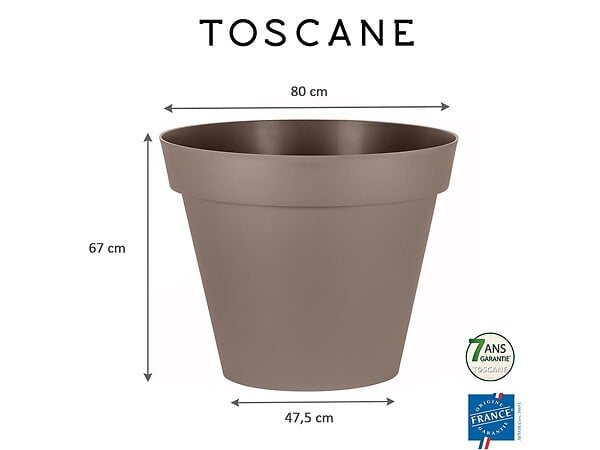 EDA - Pot de fleur rond Toscane Ø 80 x H.66 cm Taupe + Soucoupe - Eda - large