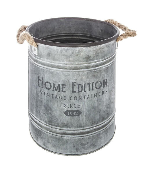 ATMOSPHERA - Lot de 2 Pots de fleurs Seau en métal Gris Vintage - large