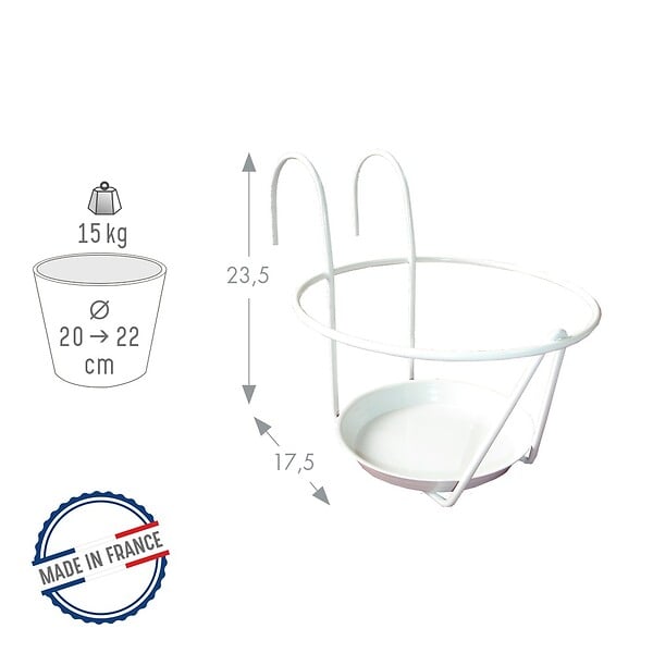CENTRALE BRICO - Porte-pots soucoupe crochet - 20-22 cm - blanc - large