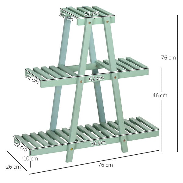 OUTSUNNY - Étagère à fleurs pyramidale en bois - porte plante bois 3 étagères - dim. 76L x 26l x 76H cm - sapin vert d'eau - large