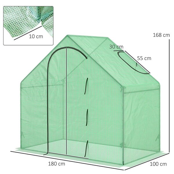 OUTSUNNY - Serre de jardin balcon terrasse serre pour tomates 1,8L x 1l x 1,68H m acier PE imperméable transparent vert - large