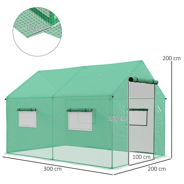 OUTSUNNY - Serre de jardin tunnel 6 m² porte 4 fenêtres acier galvanisé PE vert - large