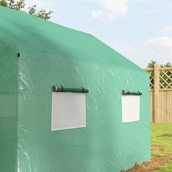 OUTSUNNY - Serre de jardin tunnel 6 m² porte 4 fenêtres acier galvanisé PE vert - large