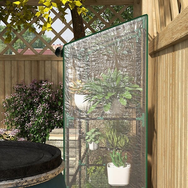 OUTSUNNY - Mini serre de jardin 3 niveaux 2 portes 6 étagères - large