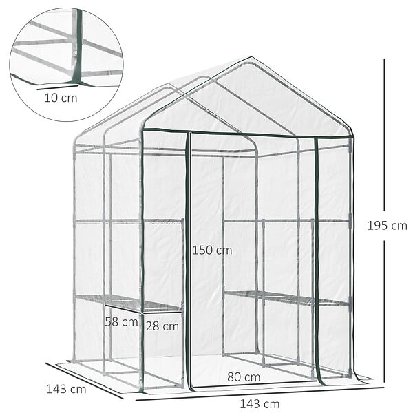 HOMCOM - Serre de jardin balcon terrasse 4 étagères 143L x 143l x 195H cm acier PVC imperméable anti-UV transparent vert - large