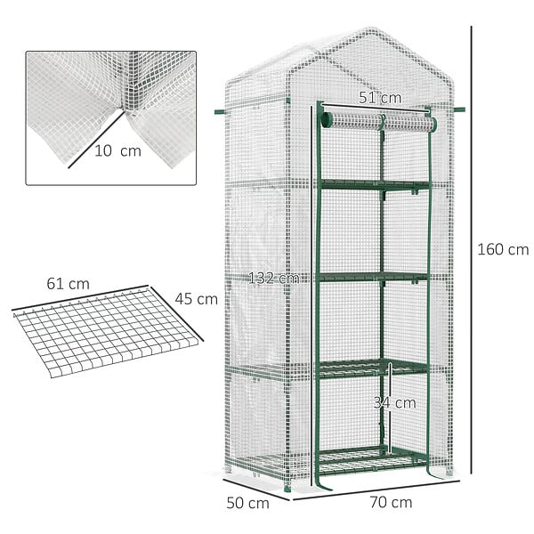 OUTSUNNY - Serre de jardin balcon étagère serre 4 niveaux 0,7L x 0,5l x 1,6H m acier galvanisé bâche amovible PE haute densité blanc - large