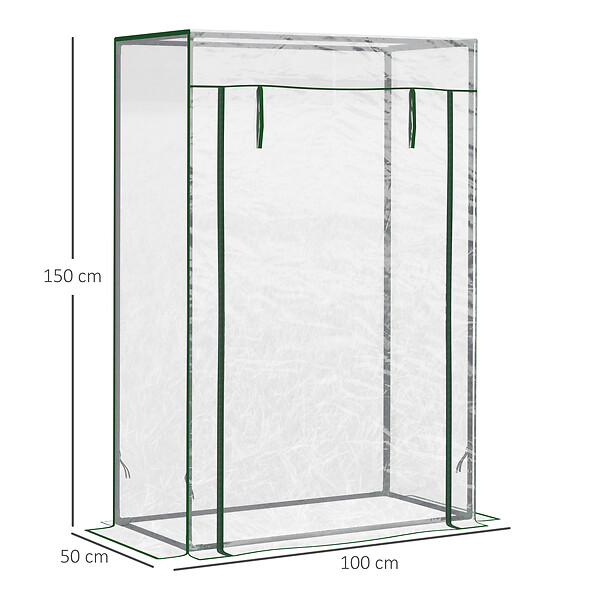 OUTSUNNY - Serre de Jardin serre à tomates 1L x 0,5l x 1,5H m porte zippée déroulante acier thermolaqué PVC haute densité 140 g/m² anti-UV - large