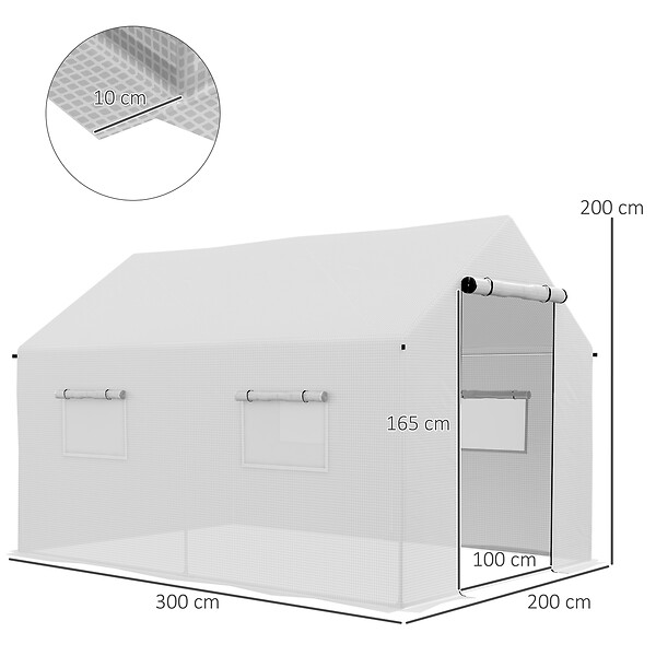 OUTSUNNY - Serre de jardin tunnel 6 m² porte 4 fenêtres acier galvanisé PE blanc - large