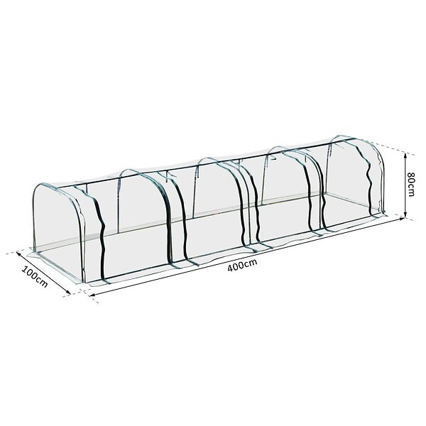 OUTSUNNY - Serre de jardin tunnel 3,95L x 1l x 0,8H m 4 portes zippées bâche PVC transparent acier thermolaqué vert - large