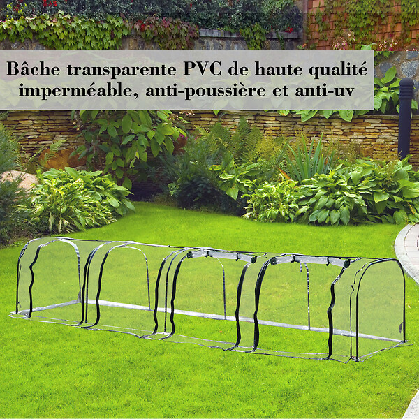 OUTSUNNY - Serre de jardin tunnel 3,95L x 1l x 0,8H m 4 portes zippées bâche PVC transparent acier thermolaqué vert - large