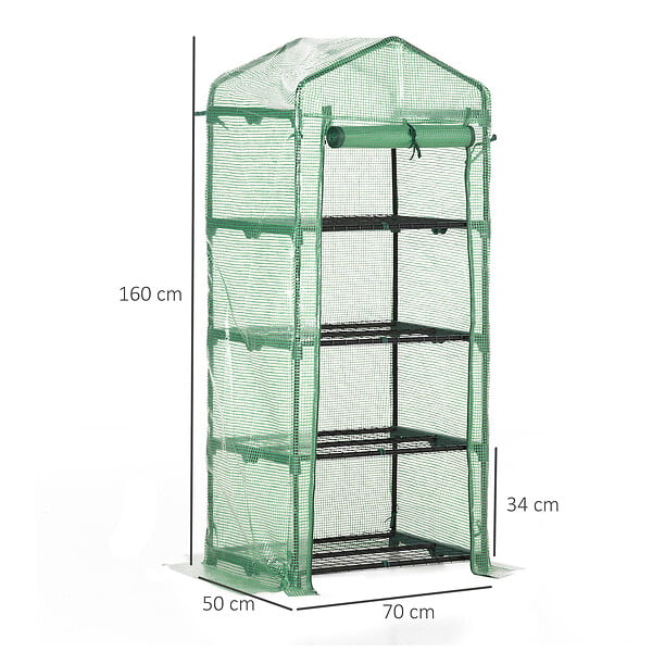 OUTSUNNY - Serre de jardin balcon étagère serre 4 niveaux 0,7L x 0,5l x 1,6H m acier galvanisé bâche amovible PE haute densité vert - large