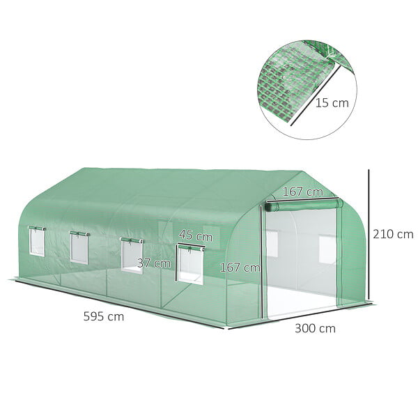 OUTSUNNY - Serre tunnel grande taille 17,85 m² châssis tubulaire acier galvanisé renforcé 2,4 cm 8 fenêtres 1 porte vert - large
