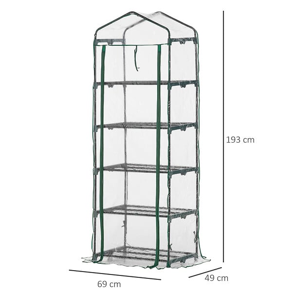 OUTSUNNY - Serre de jardin balcon étagère serre 5 niveaux 0,69L x 0,49l x 1,93H m acier galvanisé bâche amovible PVC vert - large