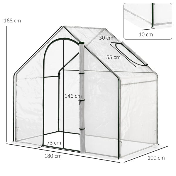 OUTSUNNY - Serre de jardin balcon terrasse serre pour tomates 1,8L x 1l x 1,68H m acier PE imperméable transparent - large