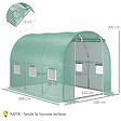 OUTSUNNY - Bâche de rechange serre tunnel 6 m², bâche dim. 3L x 2l x 2H m PE anti-UV imperméable 6 fenêtres + porte enroulable zippée vert - vignette