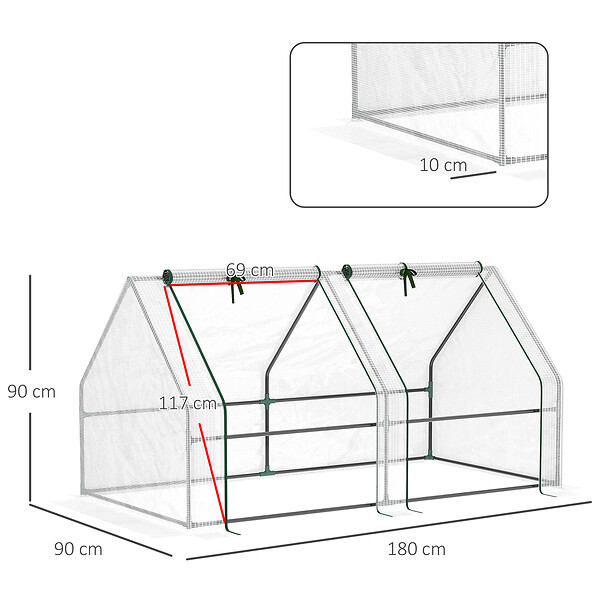 OUTSUNNY - Serre de jardin tunnel 2,5L x 1l x 0,8H m grande porte zippée bâche PVC transparent métal époxy vert - large