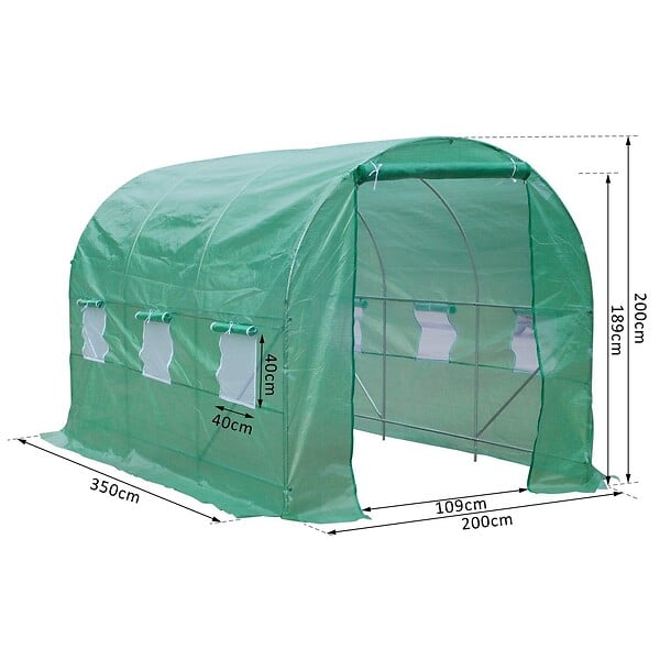 OUTSUNNY - Serre de jardin tunnel 7m² 3,5L x 2l x 2H m châssis tubulaire acier galvanisé renforcé 6 fenêtres 1 portes vert - large