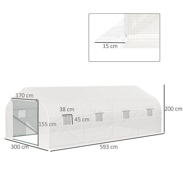OUTSUNNY - Serre tunnel de jardin dim. 5,93L x 3l x 2H m porte + 8 fenêtres enroulables acier galvanisé bâche PE haute densité blanc - large