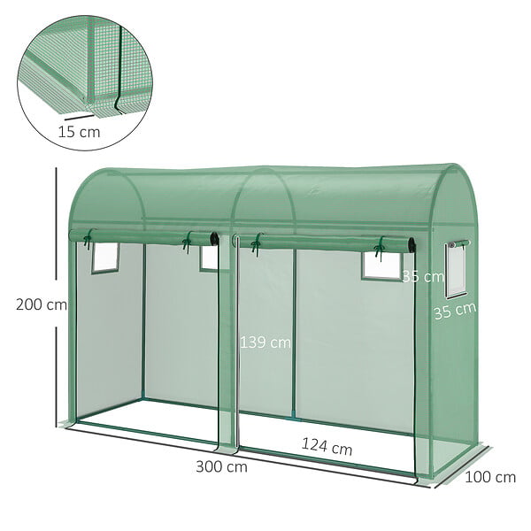 OUTSUNNY - Serre de Jardin serre à  tomates dim. 3L x 1l x 2H m 2 portes zippées déroulantes 4 fenêtres enroulables acier PE haute densité 140 g/mÂ² anti-UV vert - large