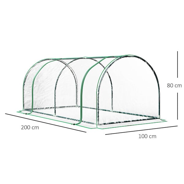 OUTSUNNY - Serre de jardin tunnel serre à  tomates dim. 2L x 1l x 0,8H m 2 portes zippées bâche PVC transparent acier époxy vert - large