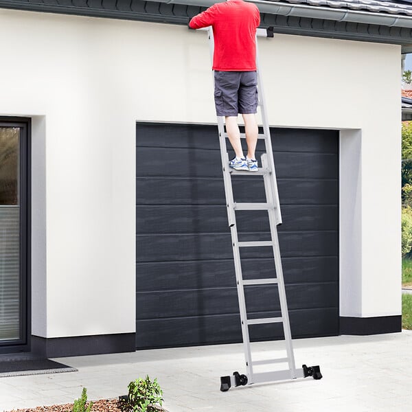 ID MARKET - Échafaudage aluminium échelle multifonction avec plateforme modulable sur roues, hauteur 165 CM - large
