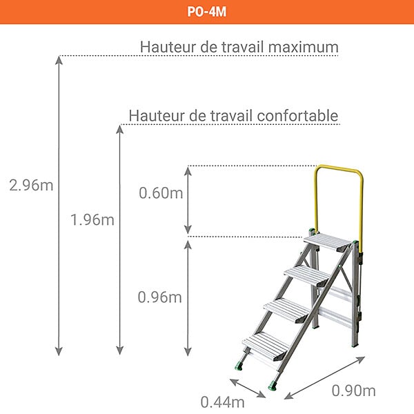 MATISERE - Escabeau 3 marches - hauteur de travail max. 2.75m - PO-3M - large