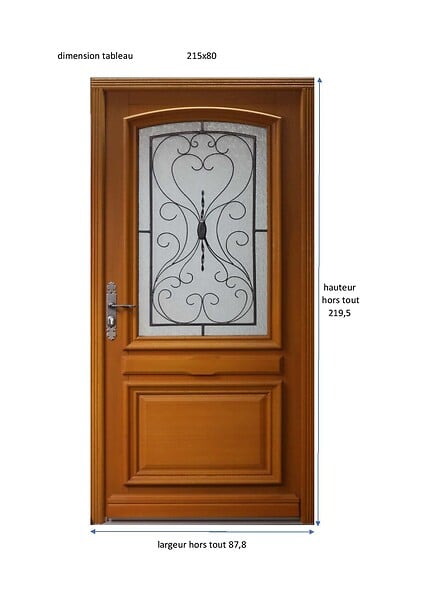 GD MENUISERIES - Porte d'entrée Bois Vitrée Marine, H215 x L80 cm Côte Tableau p. Gauche - large