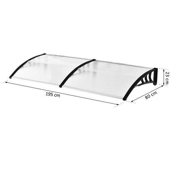 OUTSUNNY - Auvent marquise de porte design voûté arrondi dim. 195L x 80l x 23H cm polycarbonate plastique noir - large