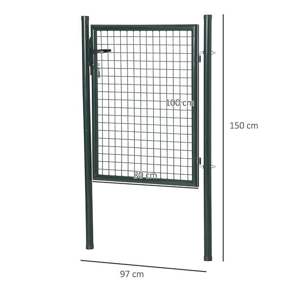 OUTSUNNY - Portillon grillagé dim. 97L x 150H cm - gâche réversible, serrure encastrée, 3 clés - acier vert - large