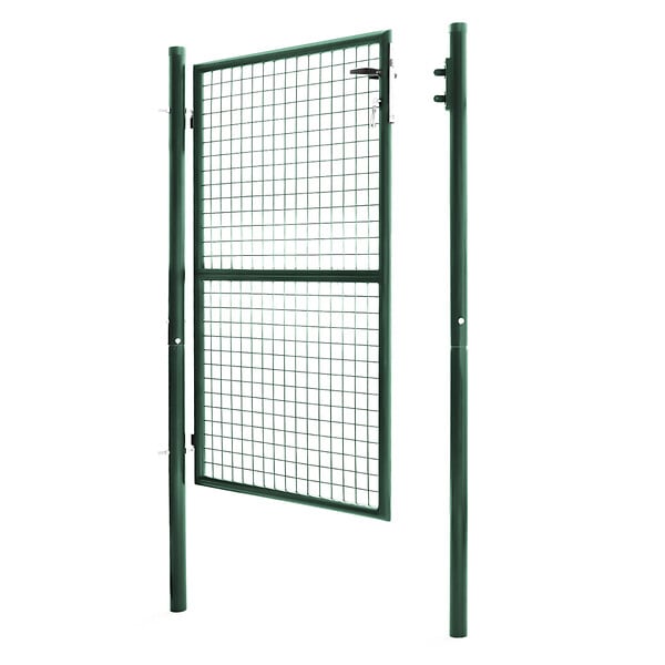 ID MARKET - Portillon de jardin 105 x 150 cm en acier vert avec serrure et poignée - large