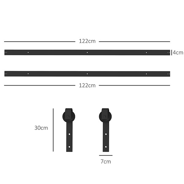 HOMCOM - Kit de porte coulissante système galandage pour porte épaisseur 40-55 mm longueur rail 2,44 m charge max. 90 Kg acier au carbone noir - large
