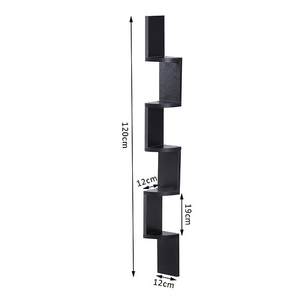 HOMCOM - HOMCOM Étagère d'angle design contemporain zig zag 5 niveaux 12L × 12l × 120H cm noire - large