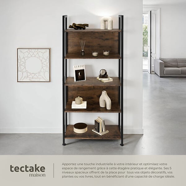TECTAKE - Étagère Westport 62x24x165,5cm Bois foncé industriel, rustique - large