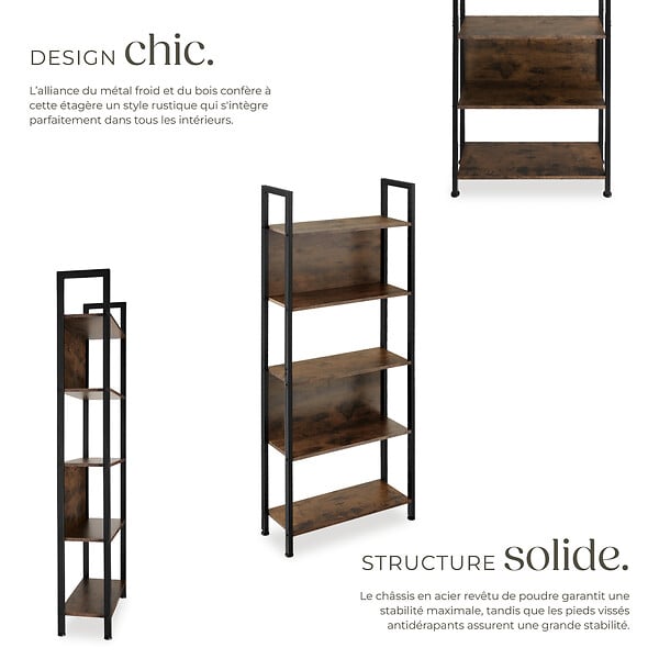 TECTAKE - Étagère Westport 62x24x165,5cm Bois foncé industriel, rustique - large