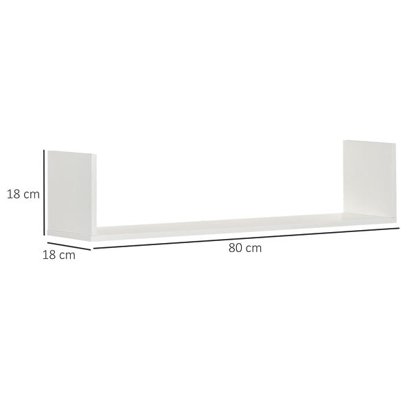 HOMCOM - Lot de 3 étagères murales flottantes - dim. 80L x 18l x 18H cm - kit complet de fixation inclus - MDF grain de bois blanc - large