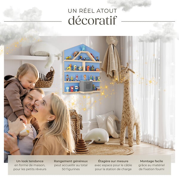 TECTAKE - Étagère murale Mylittle Story pour jusqu'à 50 Tonies bleu - large