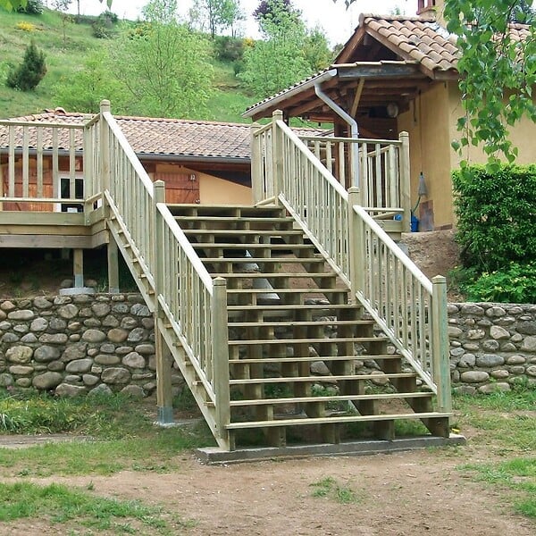 DIRECT-ABRIS - Limon 7 Marches Escalier Pin Traite - Escalier Extérieur - Pré-entaillé - large