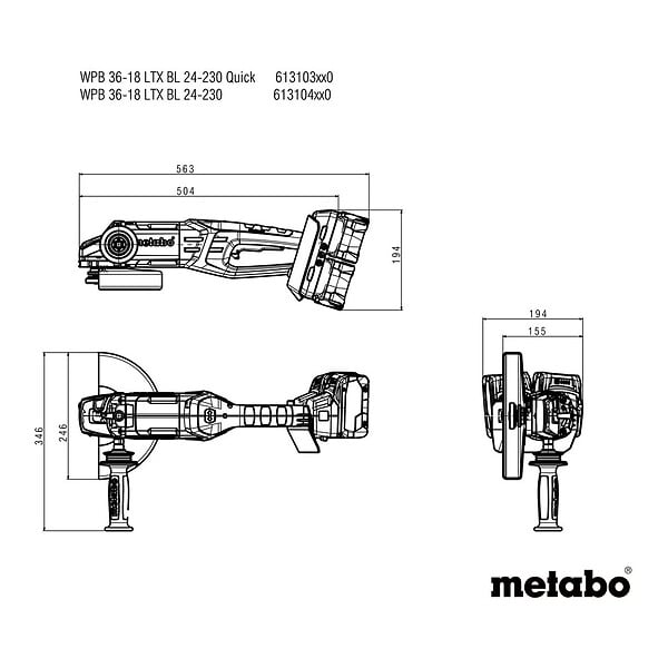 METABO - Meuleuse 230 mm 36-18 V WPB 36-18 LTX BL 24-230 (sans batterie ni chargeur), coffret - large