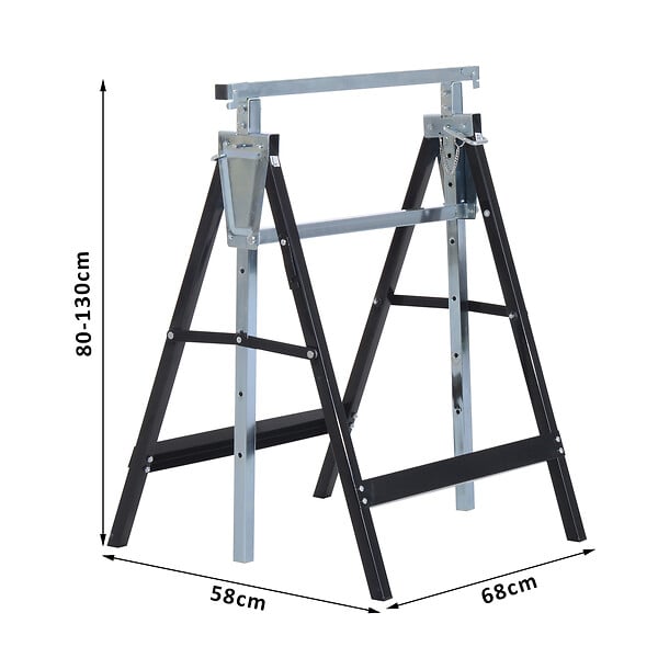 HOMCOM - Lot de 2 tréteaux pliables télescopiques hauteur réglable 80-130 cm noir - large