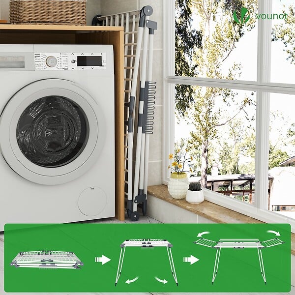 VOUNOT - Sechoir a linge etendoir sur pied avec ailes hautes 175x92x106cm Blanc - large