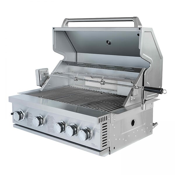 OVIALA - Meuble barbecue gaz 4 brûleurs et rôtissoire pour cuisine extérieure - large