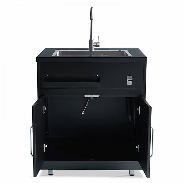 OVIALA - Meuble évier 2 portes pour cuisine extérieure noir - large