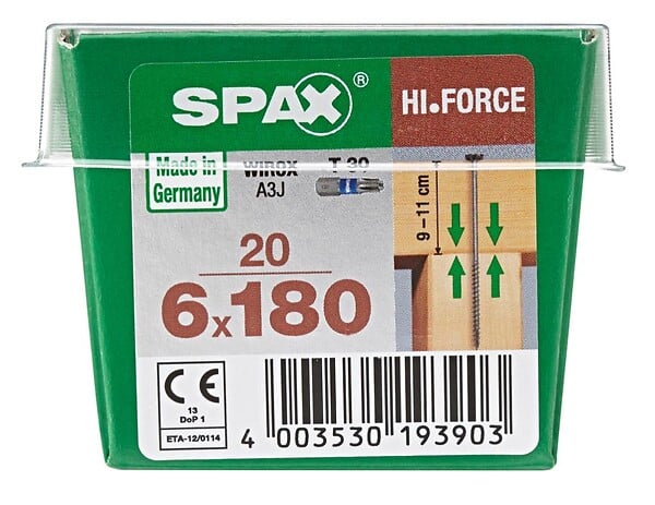 SPAX - Lot De 20 Vis Acier Tête Fraisée Bombée Torx Spax, Diam.6 Mm X L.180 Mm - large