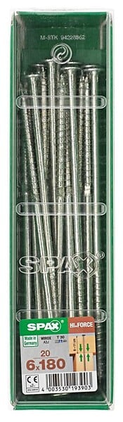 SPAX - Lot De 20 Vis Acier Tête Fraisée Bombée Torx Spax, Diam.6 Mm X L.180 Mm - large