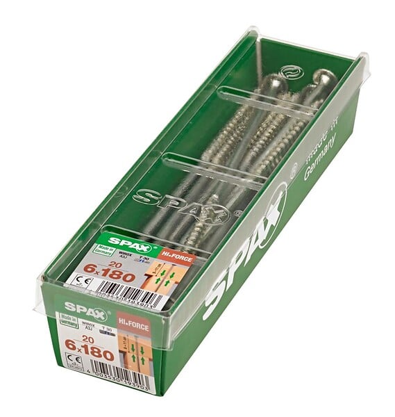 SPAX - Lot De 20 Vis Acier Tête Fraisée Bombée Torx Spax, Diam.6 Mm X L.180 Mm - large