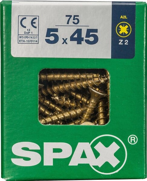 SPAX - Lot De 75 Vis Acier Tête Fraisée Pozidriv Spax, Diam.5 Mm X L.45 Mm - large