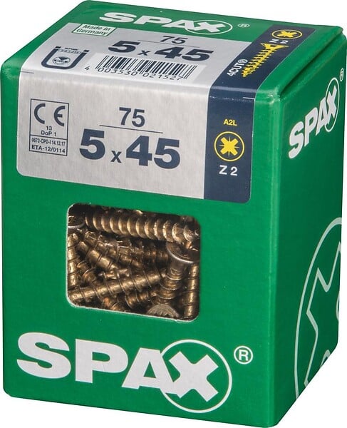 SPAX - Lot De 75 Vis Acier Tête Fraisée Pozidriv Spax, Diam.5 Mm X L.45 Mm - large