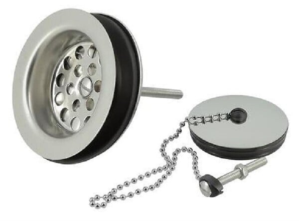 NICOLL - Bonde à bouchon chainette Nicoll - Ø 84 mm - Pour évier à double paroi - Plastique et inox - large