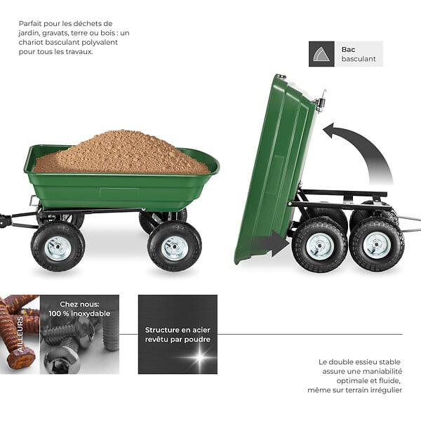 TECTAKE - Chariot de jardin 300 kg avec benne basculante vert - large