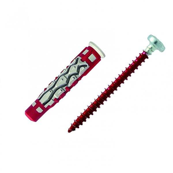 RED HEAD - Lot de 8 chevilles et vis couleur RED HEAD, Diam.6 mm x L.37 mm - large